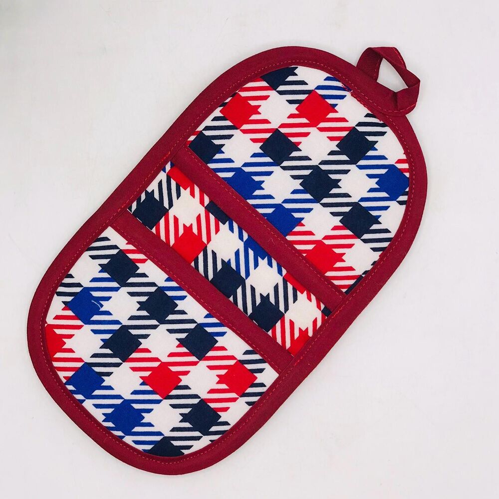 Finger Hotpad Potholder, Patriotic Squares Red White Blue 8.5x5.25